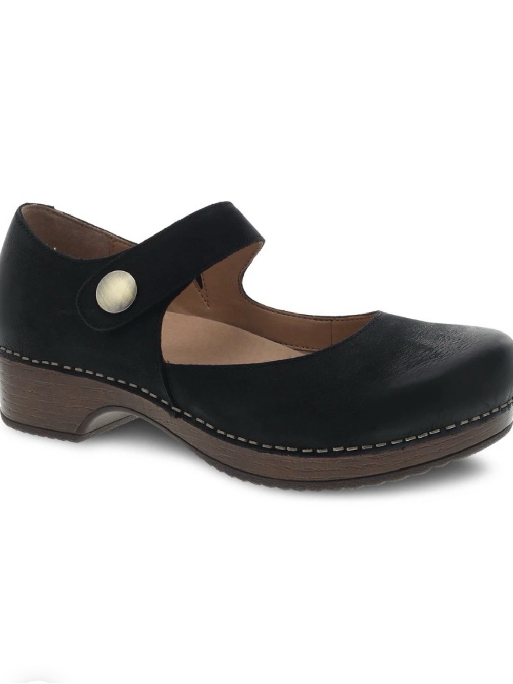 Black Mary Jane Comfort Shoe with Button/velcro Strap
